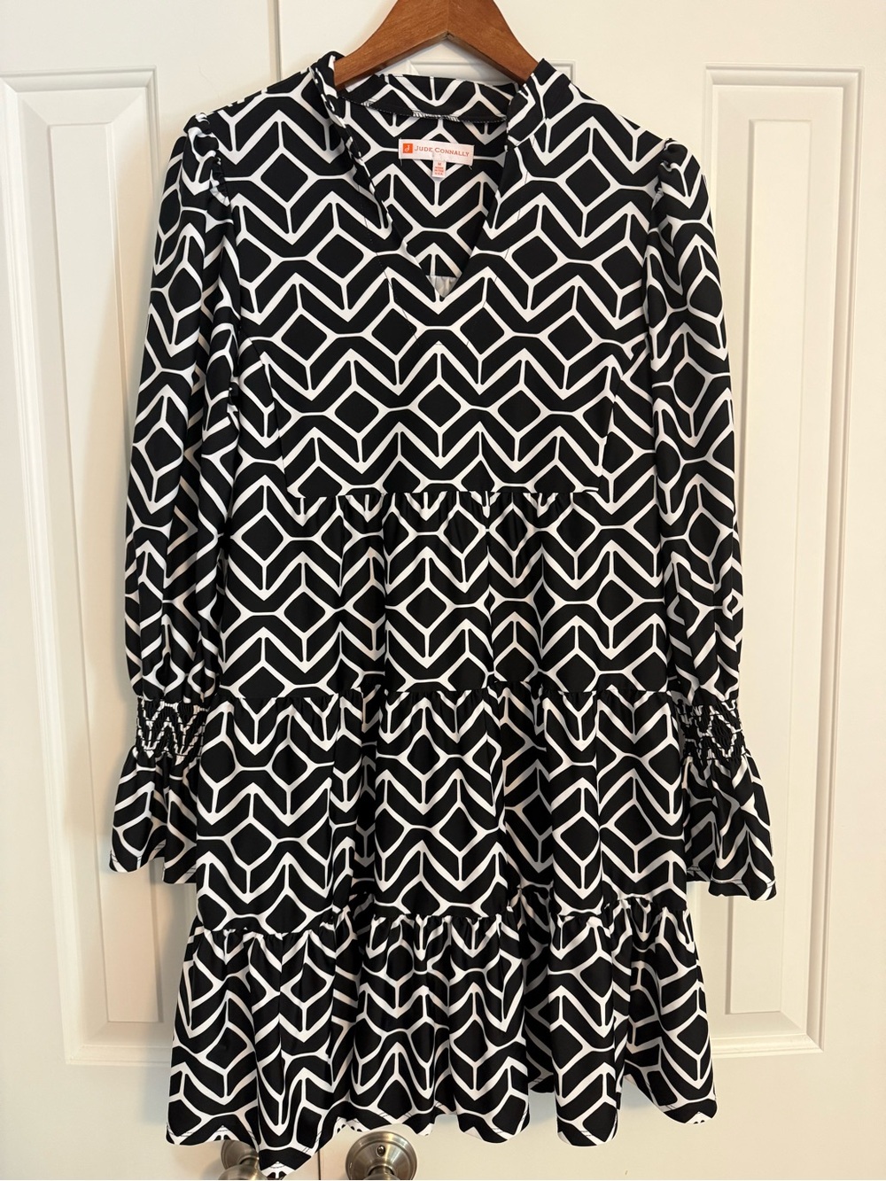 Jude Connally Black and White Geometric Pattern Dress Size Medium
